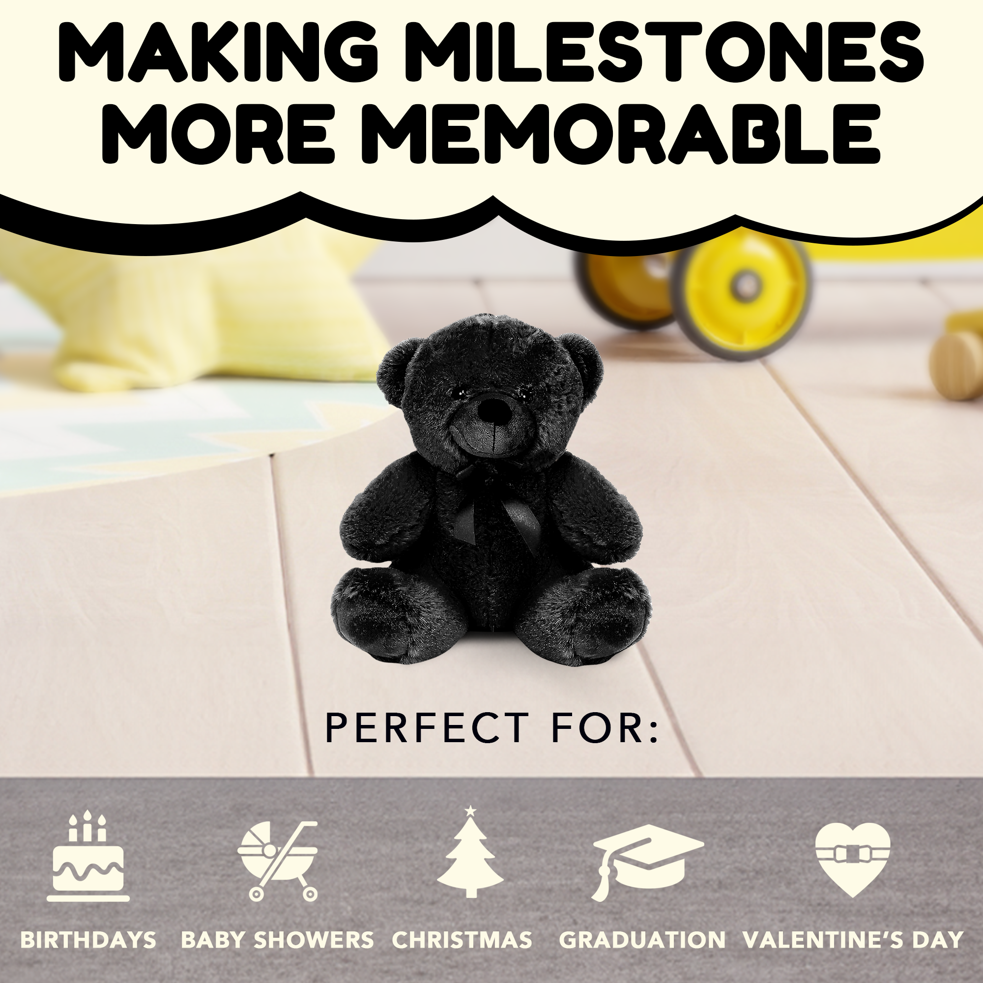 Grandma Smiley's Plush Best Friends Super Color Black Teddy Bear Stuffed Animal