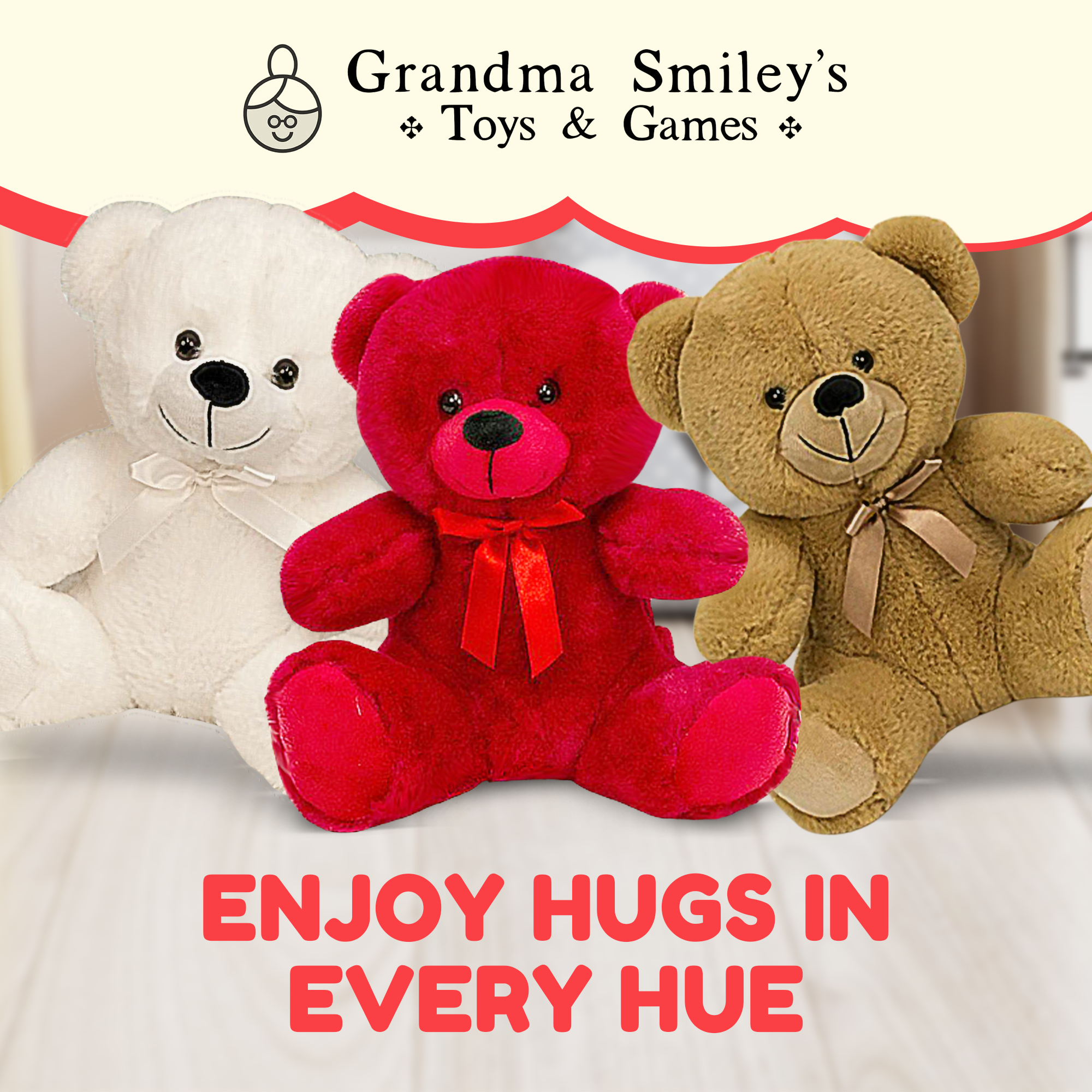 Grandma Smiley's Plush Best Friends Super Color Red Teddy Bear Stuffed Animal