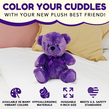 Grandma Smiley's Plush Best Friends Super Color Purple Teddy Bear Stuffed Animal, 9-inch Hypoallergenic Small Teddy Bears for Christmas, Newborn Baby Shower, Girlfriend, Boyfriend, Graduation