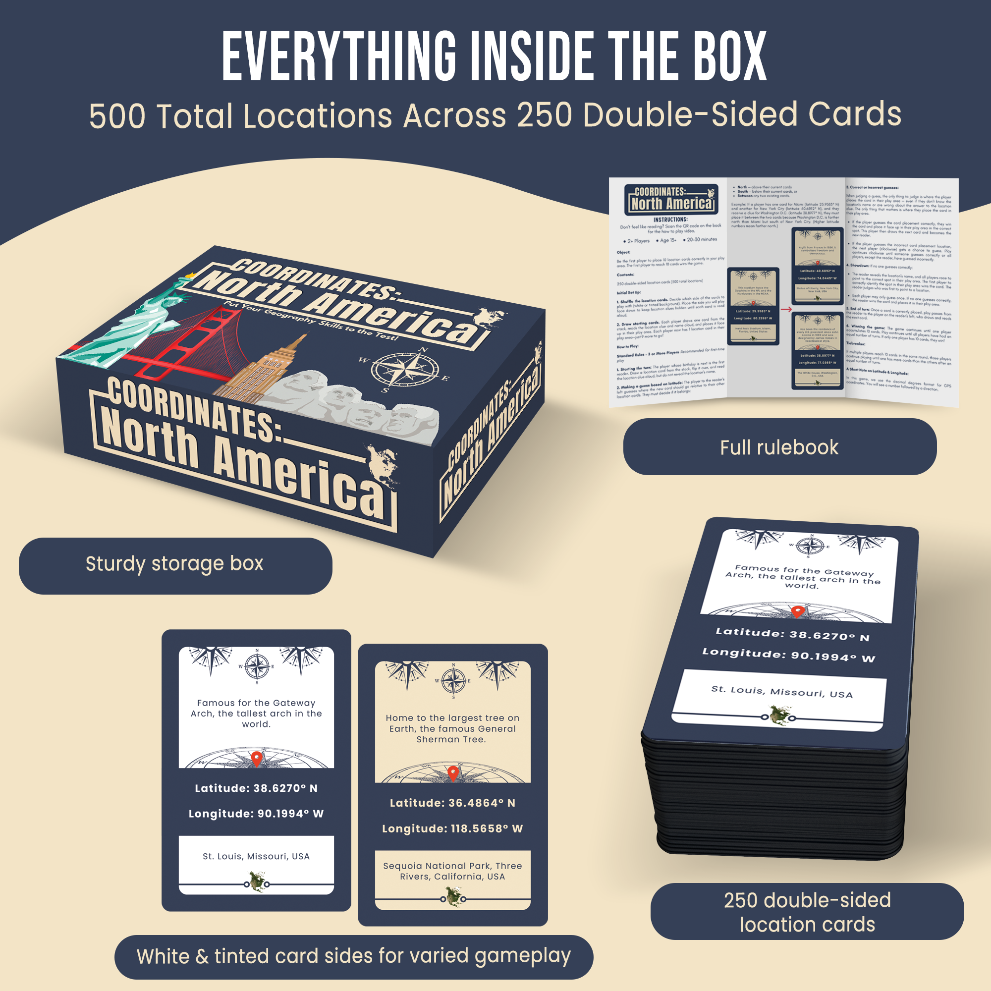 Coordinates North America Geography Game - Educational Card Game for Kids and Adults - Better Than Flash Cards - Build World Geography Skills Learning about North America