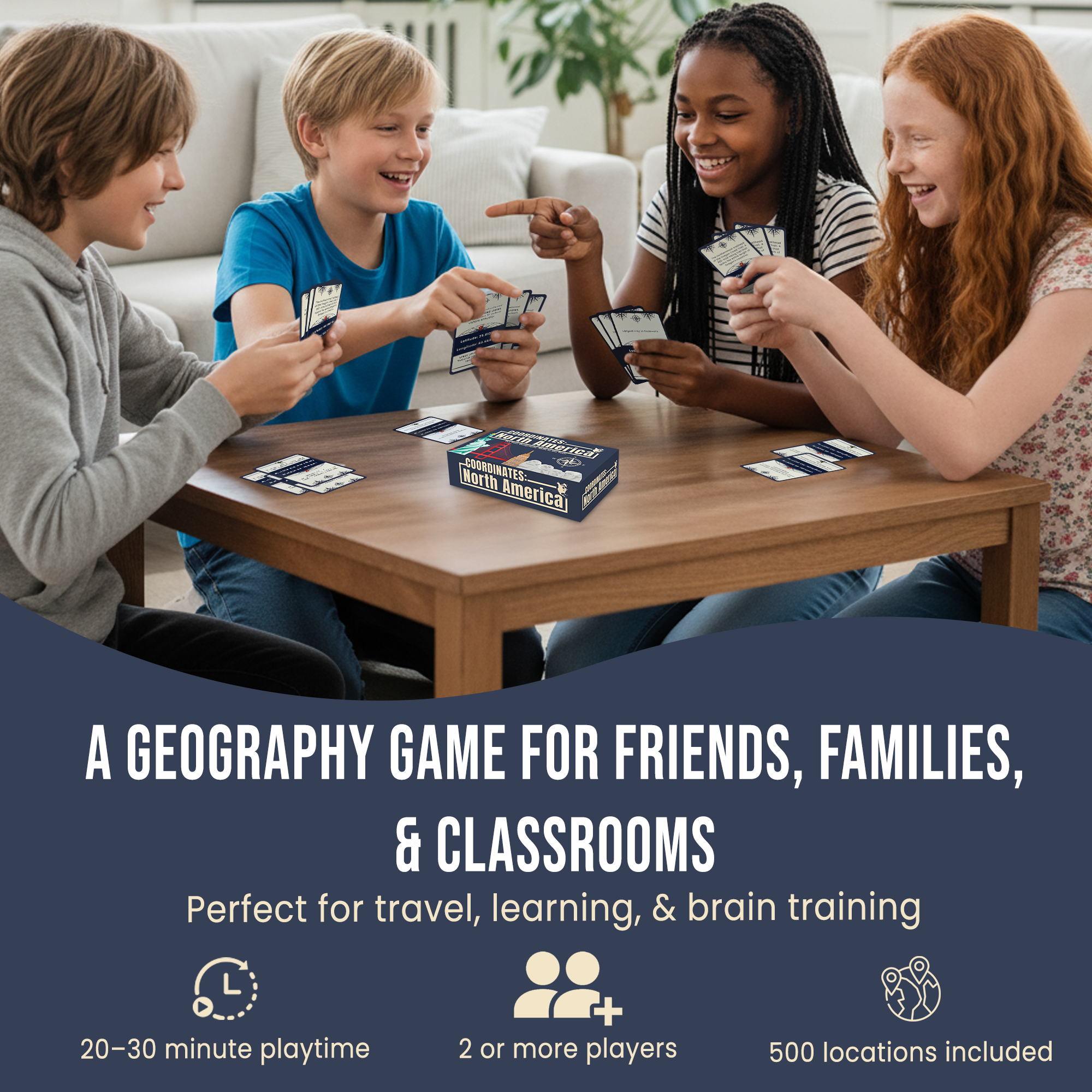 Coordinates North America Geography Game - Educational Card Game for Kids and Adults - Better Than Flash Cards - Build World Geography Skills Learning about North America