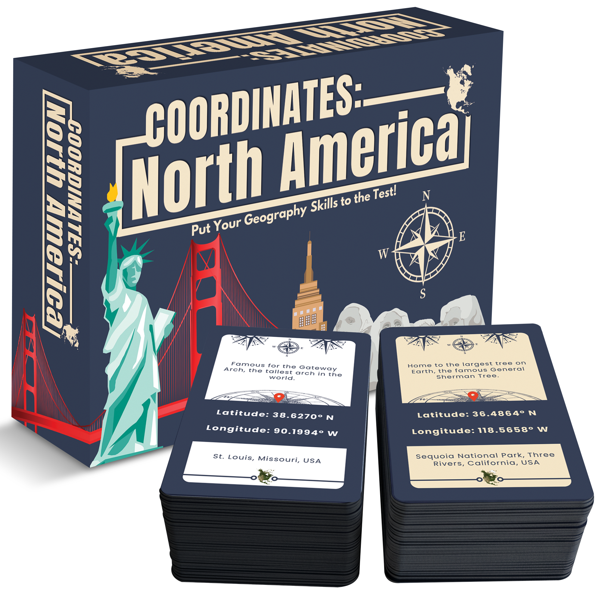 Coordinates North America Geography Game - Educational Card Game for Kids and Adults - Better Than Flash Cards - Build World Geography Skills Learning about North America