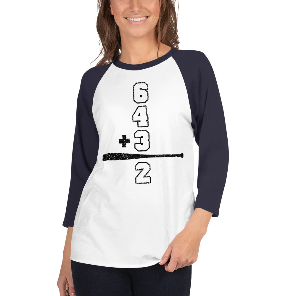 Baseball Math Double Play Womens 3/4 Sleeve Raglan Shirt